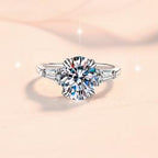Round Solitaire Baguette Setting Moissanite Ring in 925 Silver