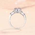 Round Solitaire Baguette Setting Moissanite Ring in 925 Silver