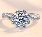Round Flower Halo Moissanite Ring in 925 Sterling Silver