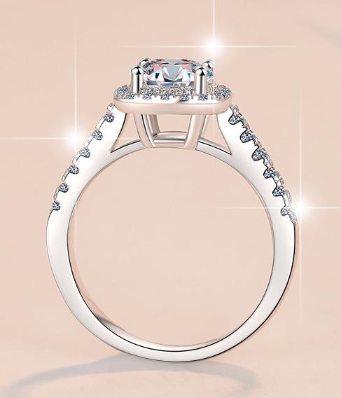 Round Twist Halo Moissanite Ring in 925 Sterling Silver