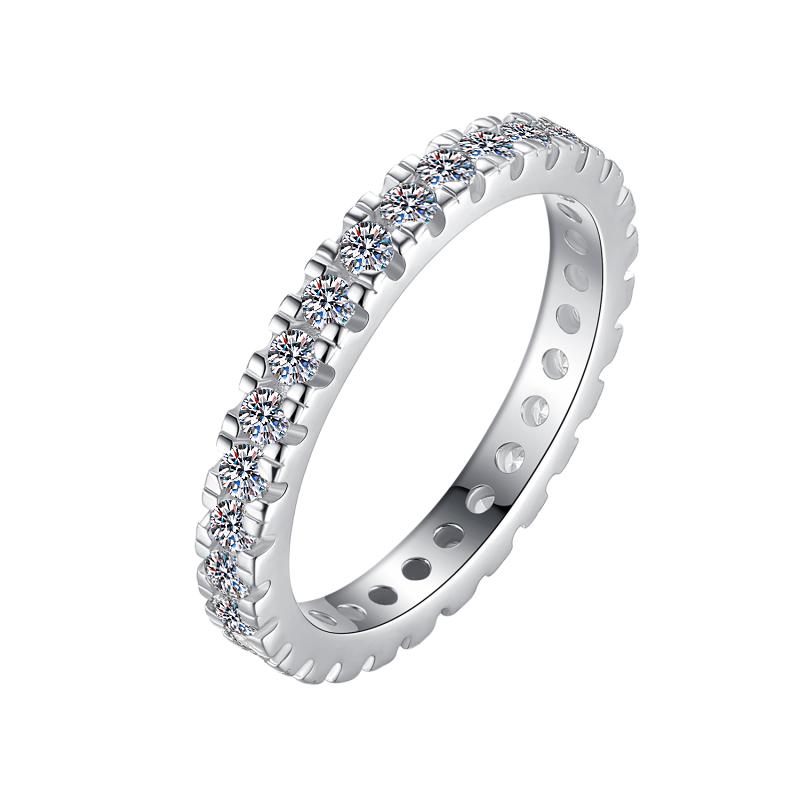 Round Pavé Eternity Band Moissanite Ring in 925 Sterling Silver