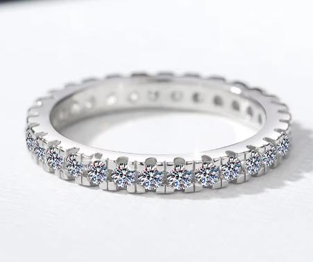 Round Pavé Eternity Band Moissanite Ring in 925 Sterling Silver