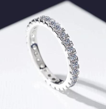 Round Pavé Eternity Band Moissanite Ring in 925 Sterling Silver