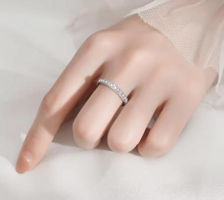 Round Pavé Eternity Band Moissanite Ring in 925 Sterling Silver