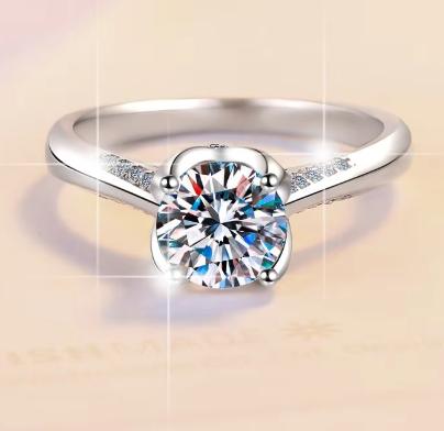 Round Solitaire Swirl Moissanite Ring in 925 Sterling Silver
