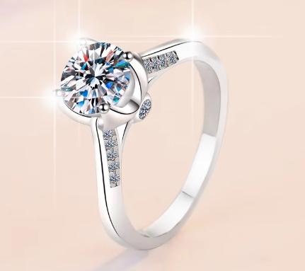 Round Solitaire Swirl Moissanite Ring in 925 Sterling Silver