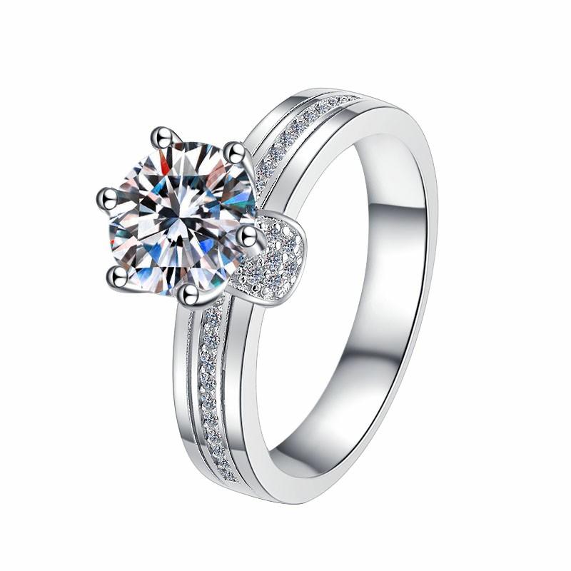 Cushion Solitaire Split Shank Moissanite Ring in 925 Sterling Silver