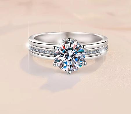 Cushion Solitaire Split Shank Moissanite Ring in 925 Sterling Silver