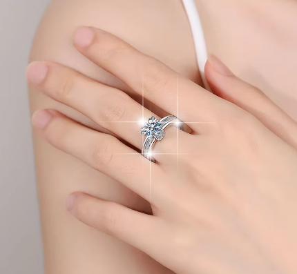 Cushion Solitaire Split Shank Moissanite Ring in 925 Sterling Silver