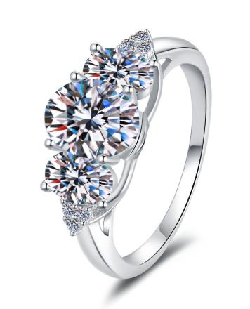 Two Round Stone Moissanite Ring in 925 Sterling Silver
