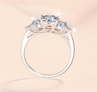 Two Round Stone Moissanite Ring in 925 Sterling Silver