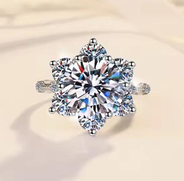 Round Multi Stone Cluster Moissanite Ring in 925 Sterling Silver