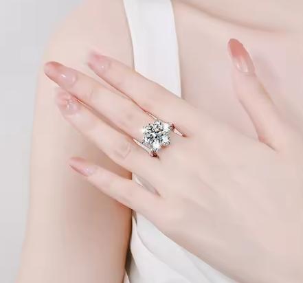 Round Multi Stone Cluster Moissanite Ring in 925 Sterling Silver