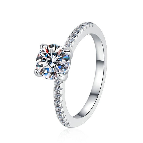 Round Solitaire Floral Shoulder Moissanite Ring in 925 Sterling Silver