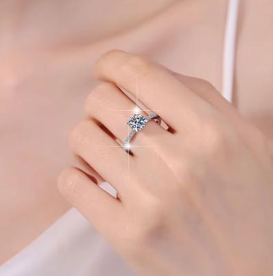 Round Solitaire Floral Shoulder Moissanite Ring in 925 Sterling Silver