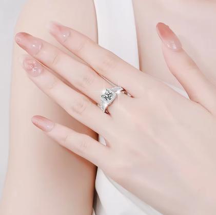 Round Halo Split Shank Moissanite Ring in 925 Sterling Silver
