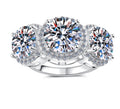 Round Three Stone Halo Moissanite Ring in 925 Sterling Silver