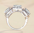 Round Three Stone Halo Moissanite Ring in 925 Sterling Silver