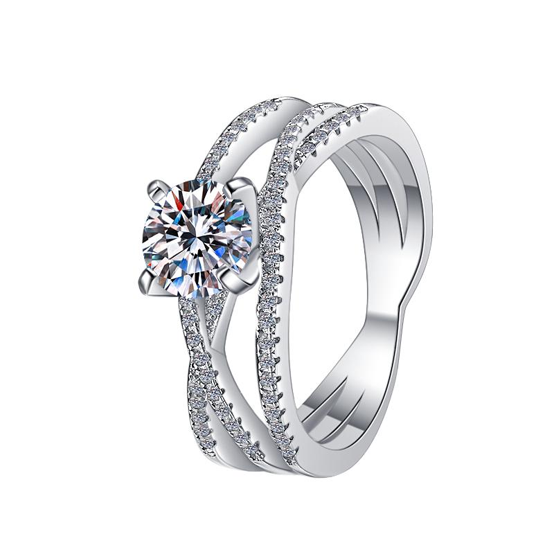 Round Solitaire Multi Band Moissanite Ring in 925 Sterling Silver