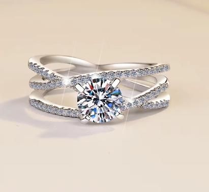 Round Solitaire Multi Band Moissanite Ring in 925 Sterling Silver
