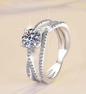 Round Solitaire Multi Band Moissanite Ring in 925 Sterling Silver