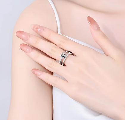 Round Solitaire Multi Band Moissanite Ring in 925 Sterling Silver