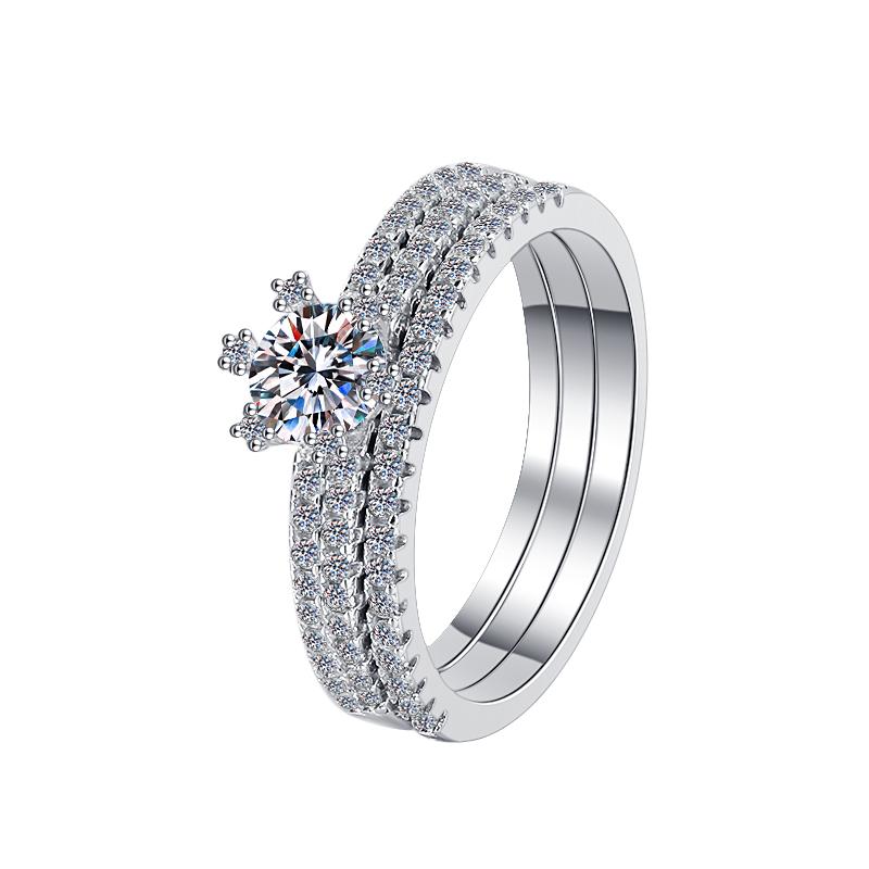 Round Solitaire Bridal Set Moissanite Ring in 925 Sterling Silver