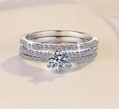 Round Solitaire Bridal Set Moissanite Ring in 925 Sterling Silver