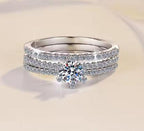 Round Solitaire Bridal Set Moissanite Ring in 925 Sterling Silver