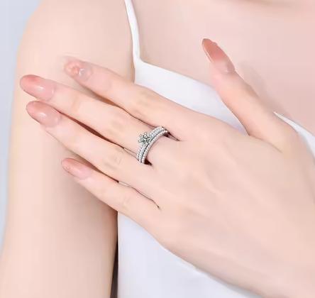 Round Solitaire Bridal Set Moissanite Ring in 925 Sterling Silver