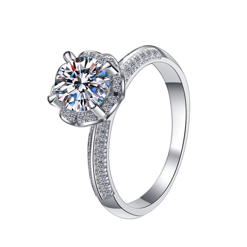 Round Solitaire Wide Pavé Moissanite Ring in 925 Sterling Silver