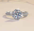 Round Solitaire Wide Pavé Moissanite Ring in 925 Sterling Silver