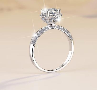 Round Solitaire Wide Pavé Moissanite Ring in 925 Sterling Silver