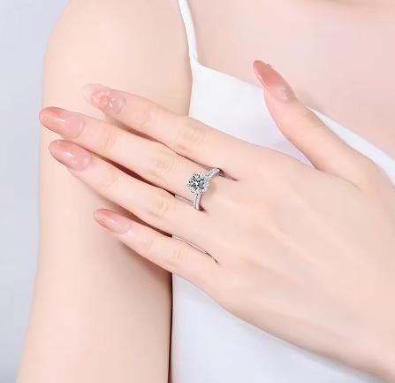 Round Solitaire Wide Pavé Moissanite Ring in 925 Sterling Silver