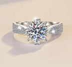 Round Floral Shoulder Solitaire Moissanite Ring in 925 Sterling Silver