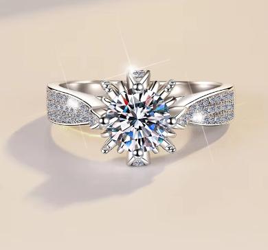 Round Floral Shoulder Solitaire Moissanite Ring in 925 Sterling Silver