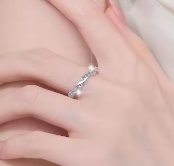Marquise Leaf Wedding Band Moissanite Ring in 925 Sterling Silver