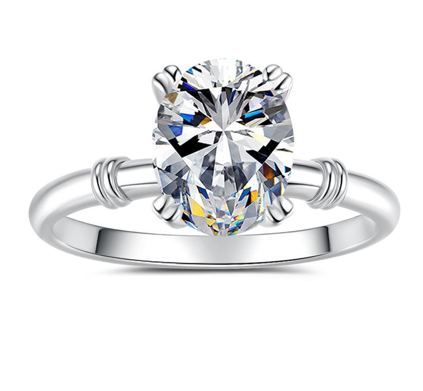 Oval Solitaire Split Band Moissanite Ring in 925 Sterling Silver