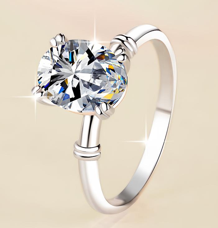 Oval Solitaire Split Band Moissanite Ring in 925 Sterling Silver