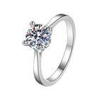 Round Solitaire Baguette Accent Moissanite Ring in 925 Sterling Silver