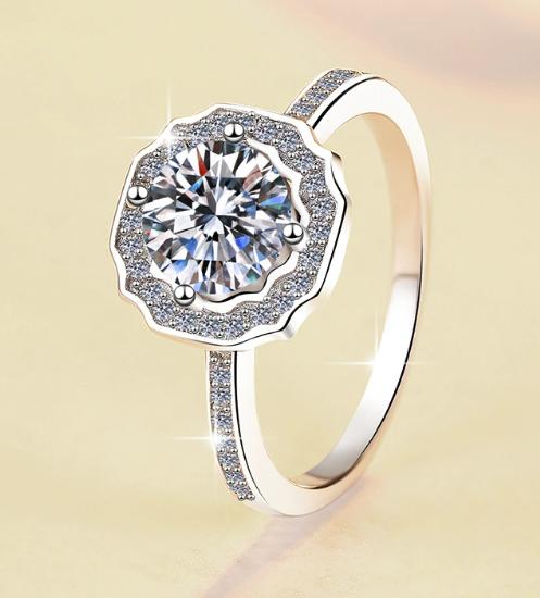 Round Halo Double Band Moissanite Ring in 925 Sterling Silver