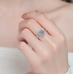 Round Halo Double Band Moissanite Ring in 925 Sterling Silver
