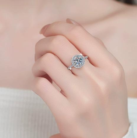 Round Halo Double Band Moissanite Ring in 925 Sterling Silver
