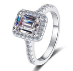 Emerald Cut Halo Moissanite Ring in 925 Sterling Silver