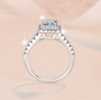 Emerald Cut Halo Moissanite Ring in 925 Sterling Silver