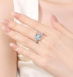 Emerald Cut Halo Moissanite Ring in 925 Sterling Silver