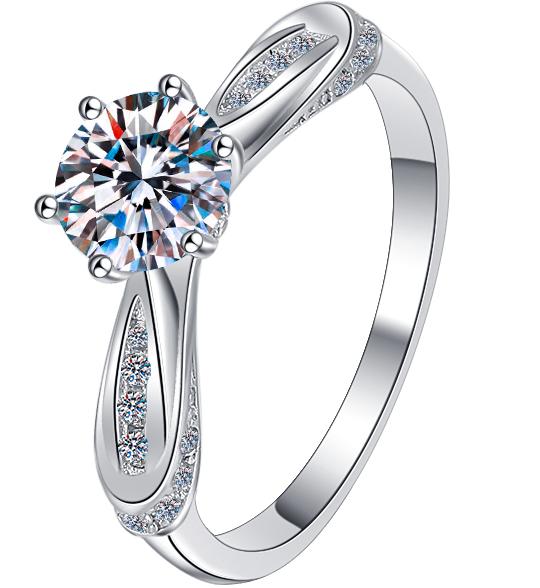 Round Solitaire Ribbon Band Moissanite Ring in 925 Sterling Silver