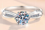 Round Solitaire Ribbon Band Moissanite Ring in 925 Sterling Silver
