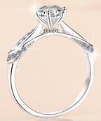 Round Solitaire Ribbon Band Moissanite Ring in 925 Sterling Silver