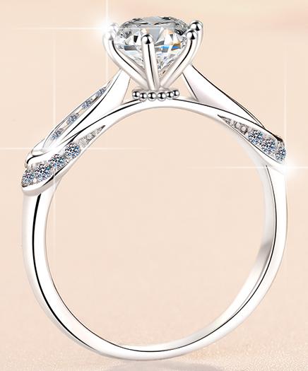 Round Solitaire Ribbon Band Moissanite Ring in 925 Sterling Silver